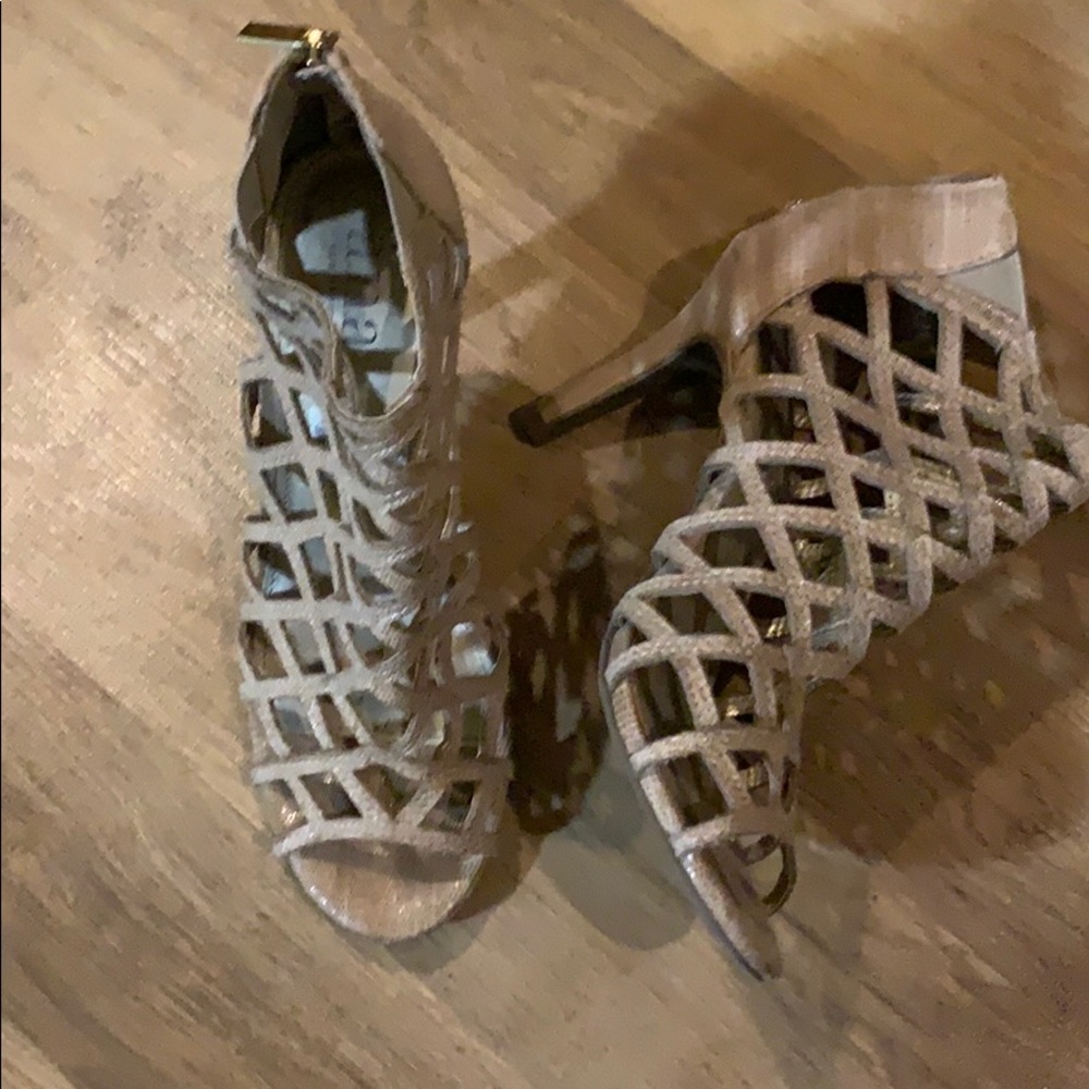 Ana Open toe Tan Lattice Heels